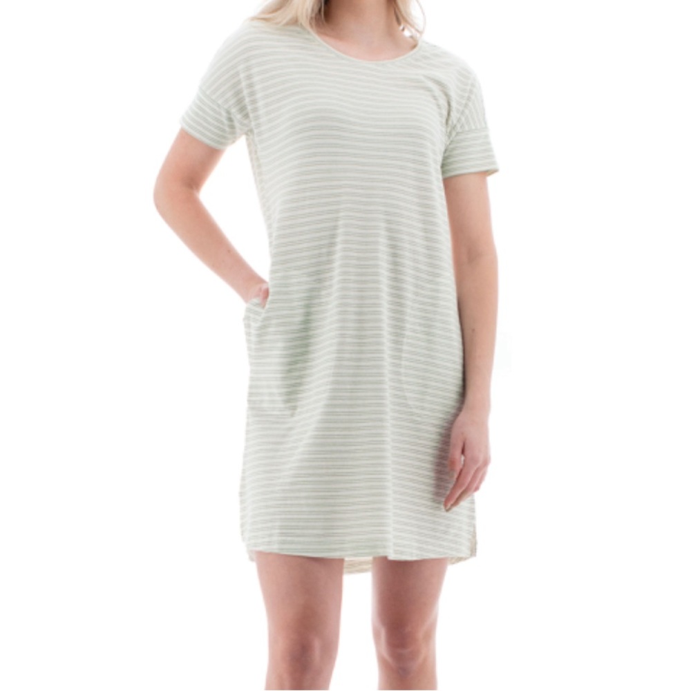 aventura T- Shirt Dress Stripped White Black Womens Sz M Pockets Recycled Fabric